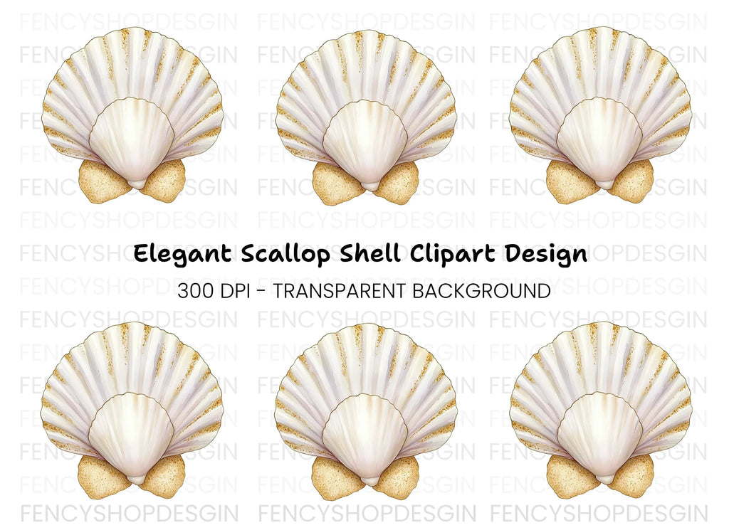 Elegant Scallop Shell Clipart Bundle