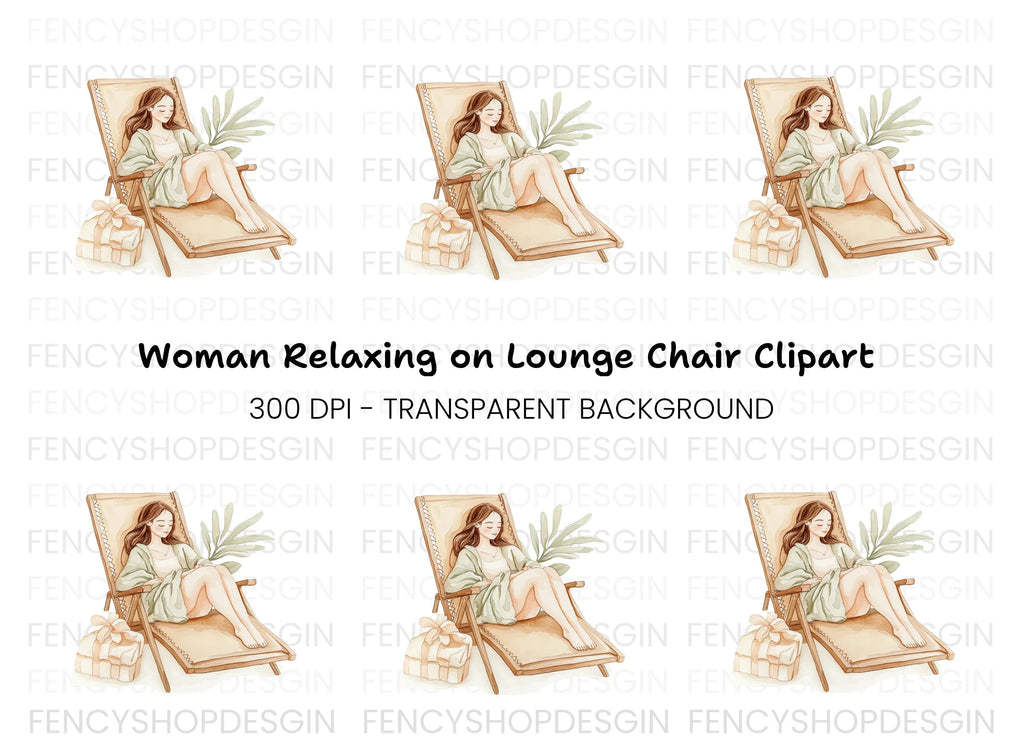 Relaxing Woman on Beach Chair Clipart Bundle