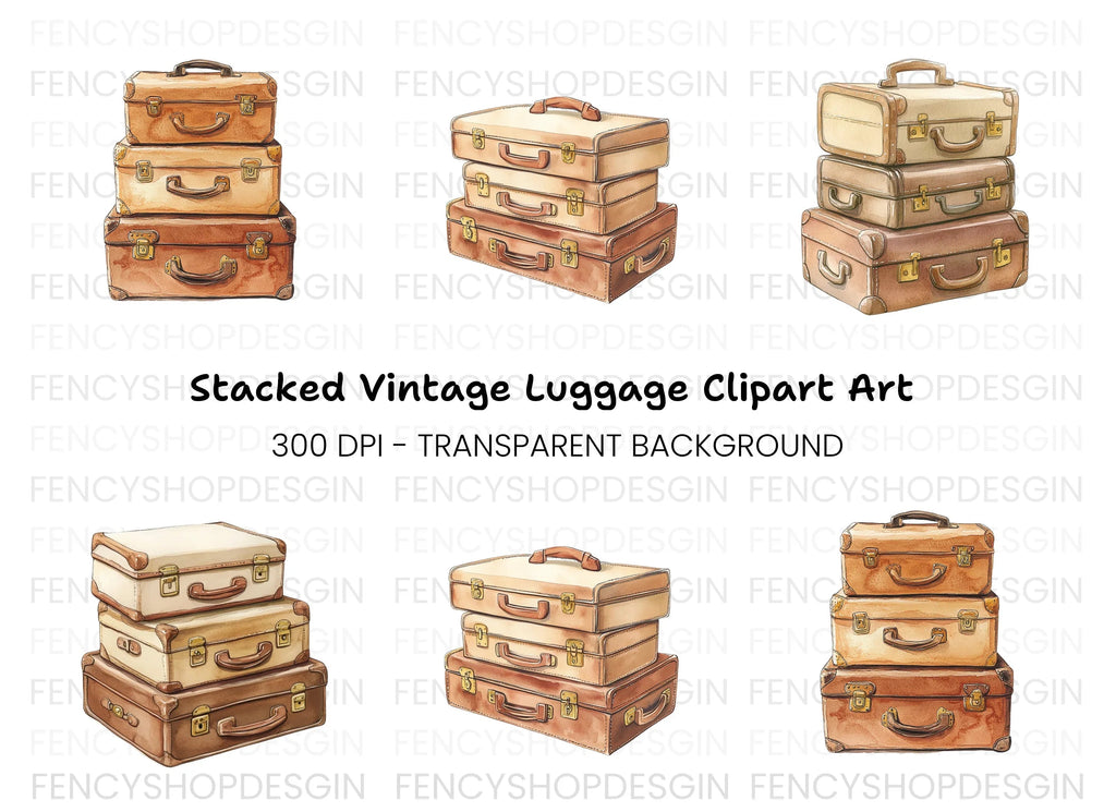 Vintage Suitcase Stack Clipart Bundle