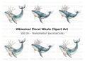 Floral Whales Clipart Bundle