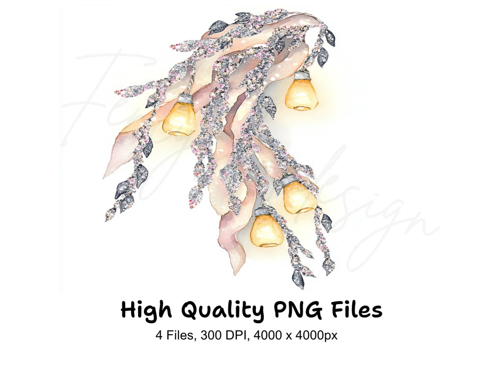 Sparkling Garland Lights Clipart Bundle