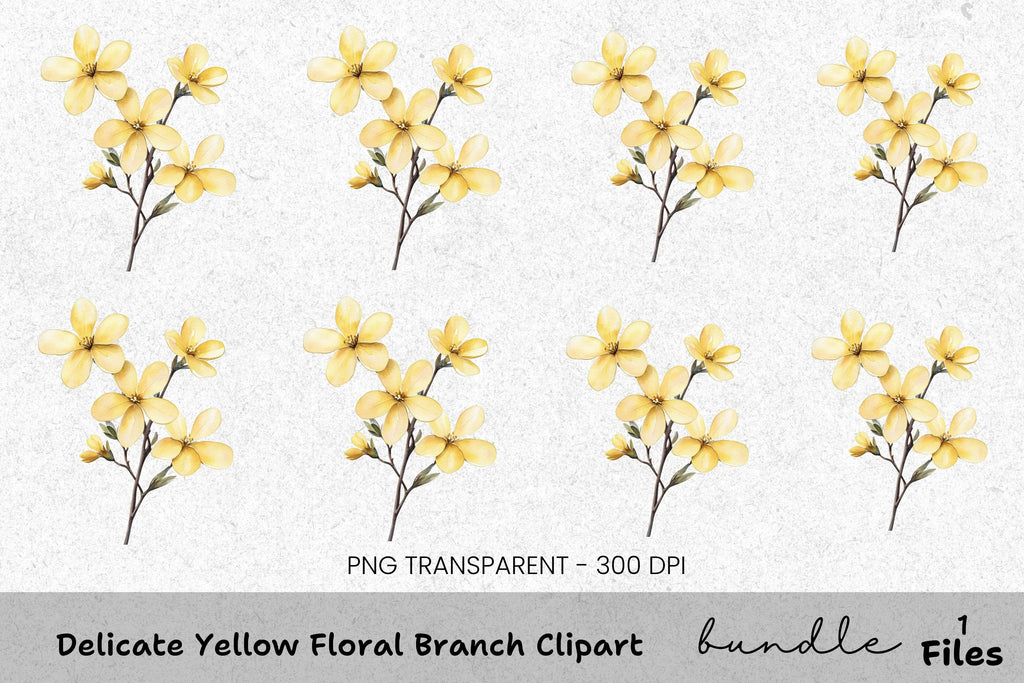 Delicate Yellow Floral Branch Clipart Bundle
