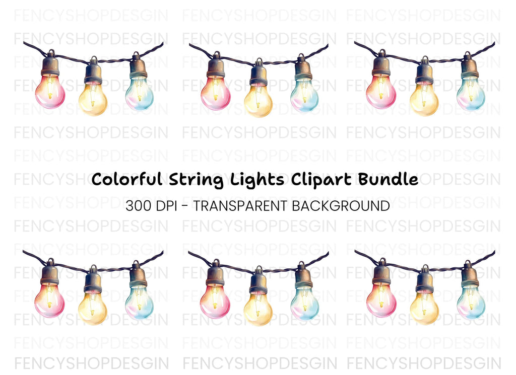 Colorful String Lights Clipart Bundle