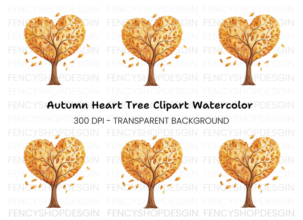 Autumn Heart Tree Clipart Bundle