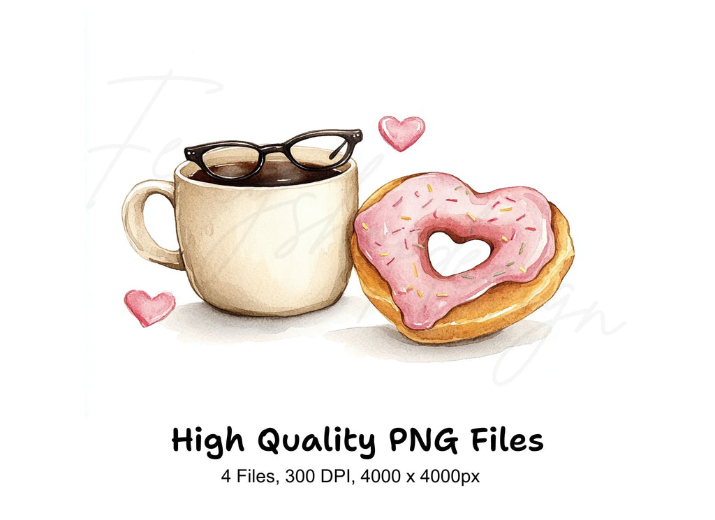 Heart Donut and Coffee Clipart Bundle