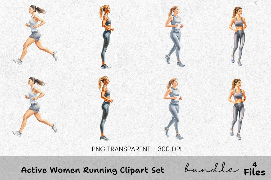 Active Women Running Clipart Bundle