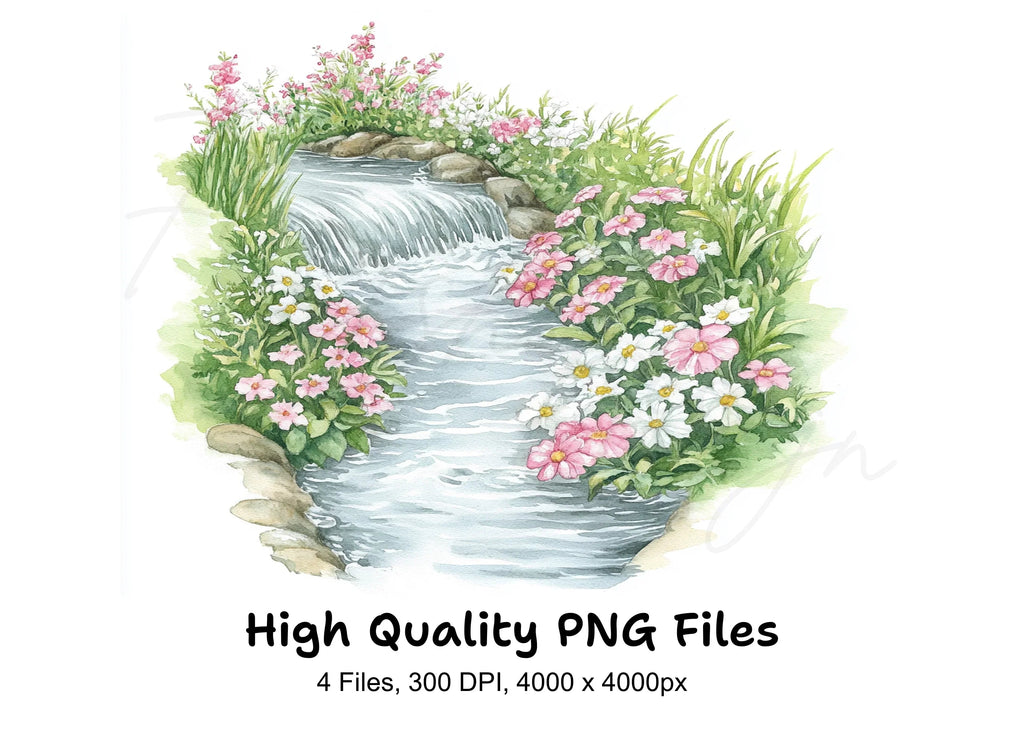 Stream and Flowers Clipart Bundle