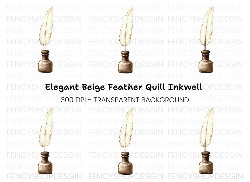 Elegant White Feather Quill Inkwell Clipart Bundle