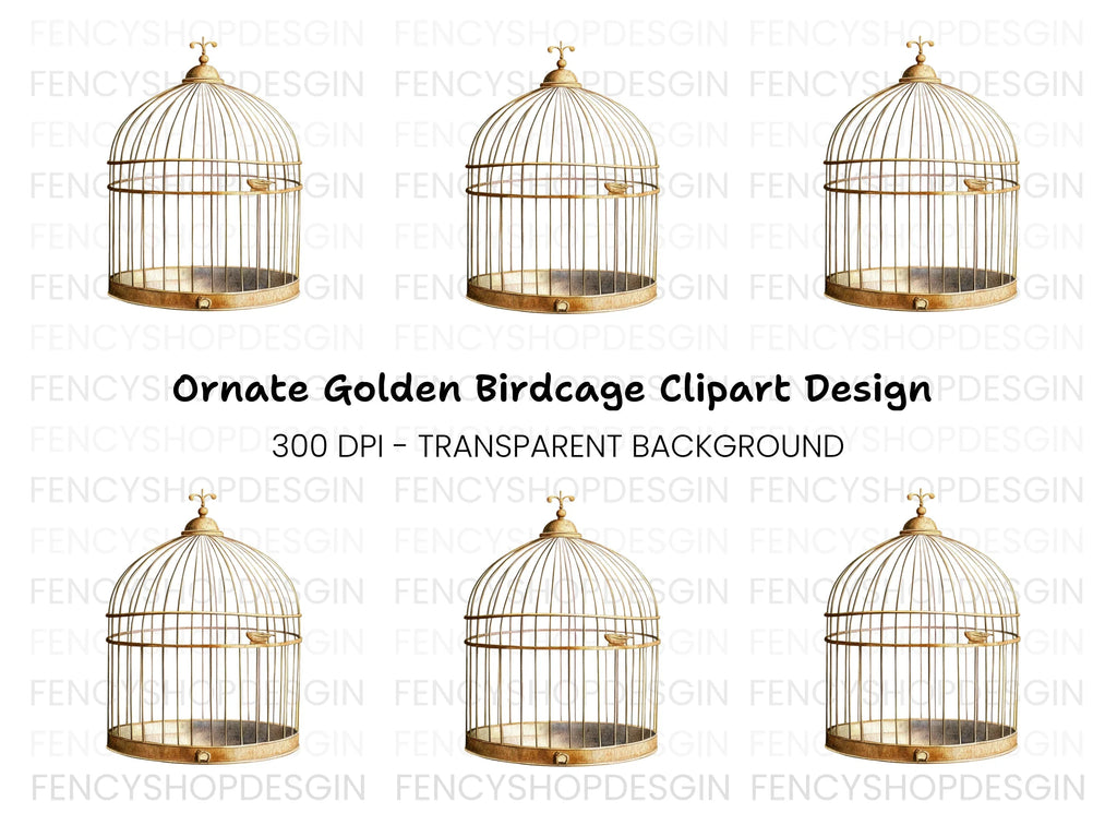 Ornate Vintage Birdcage Clipart Bundle
