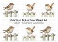 Cute Wren Birds on Fence Clipart Bundle