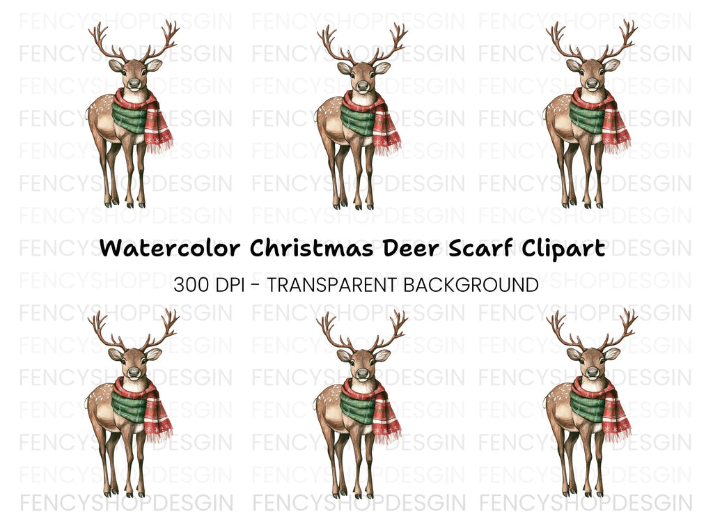 Festive Reindeer with Green Scarf Clipart Bundle