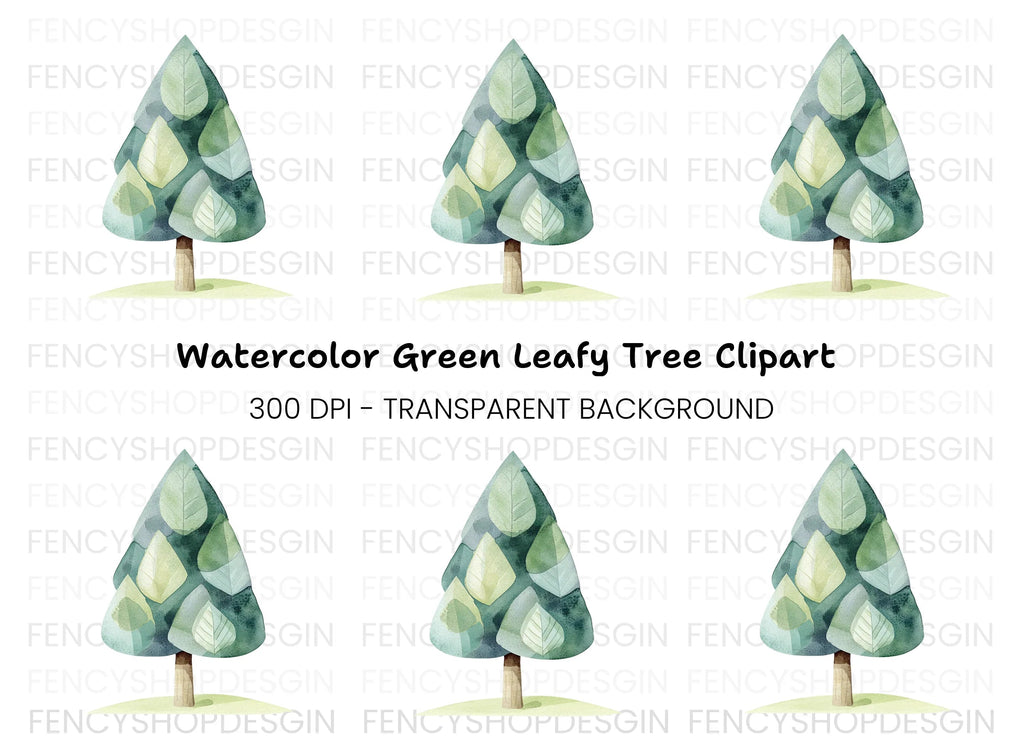 Abstract Green Tree Clipart Bundle