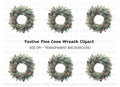 Christmas Pine Cone Wreath Clipart Bundle