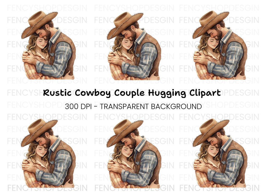 Cowboy Couple Hugging Clipart Bundle