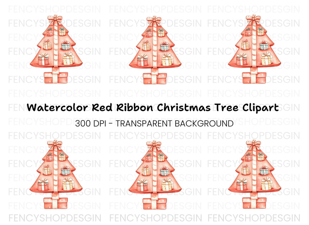 Cute Christmas Tree with Gifts Clipart Bundle