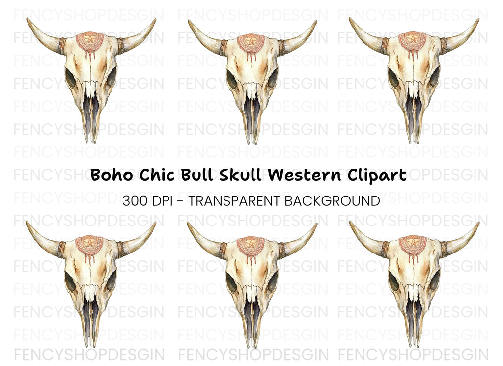 Rustic Bull Skull Clipart Bundle