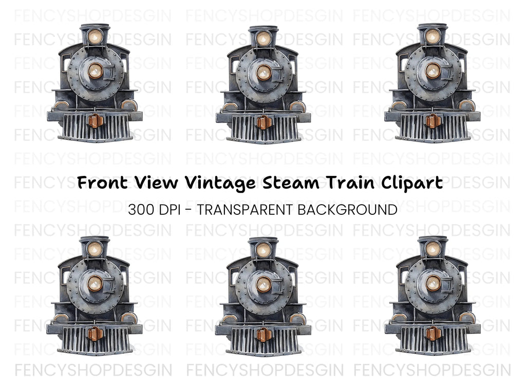 Vintage Steam Train Front View Clipart Bundle