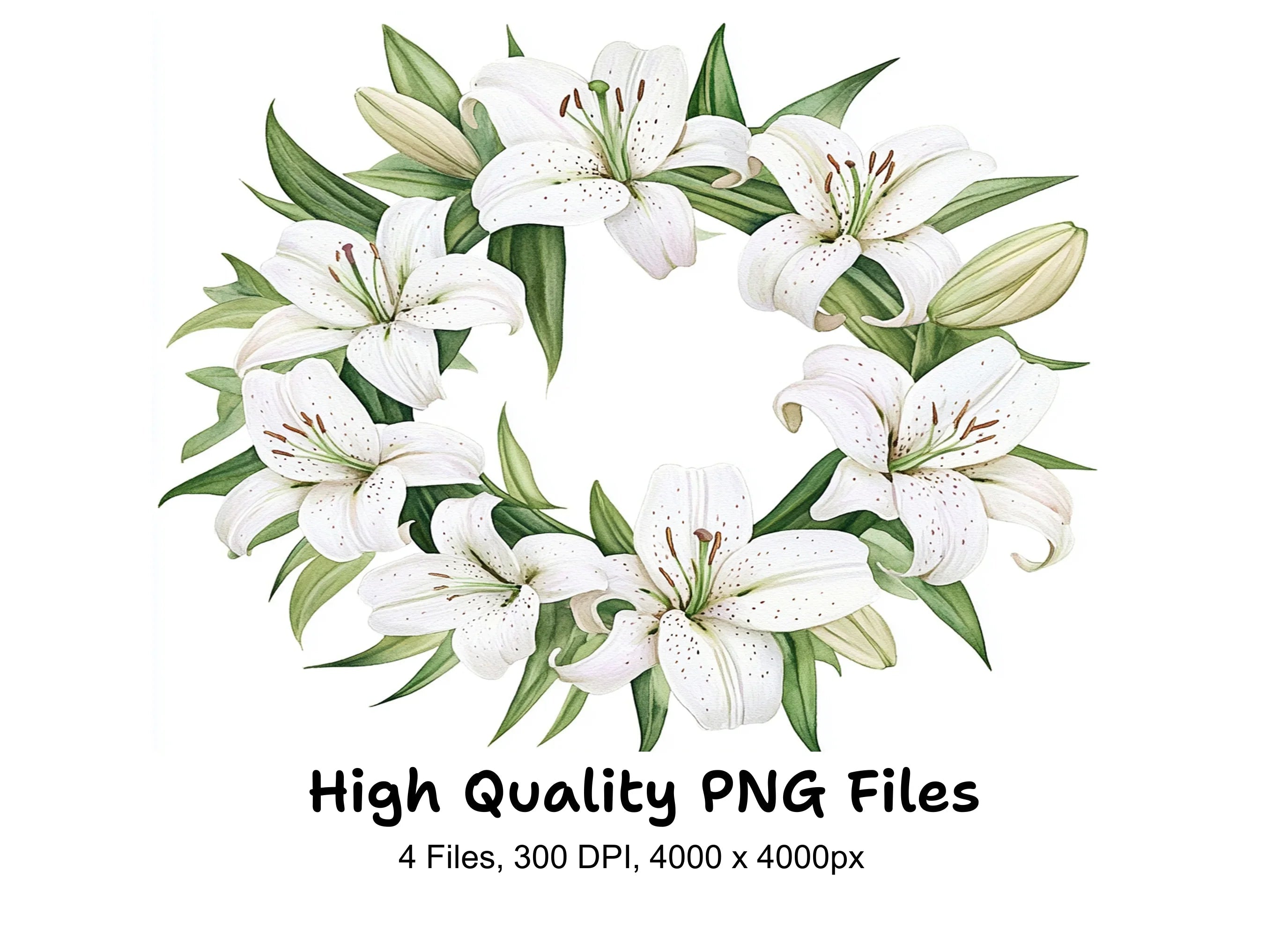 Elegant White Lily Wreaths Clipart Bundle