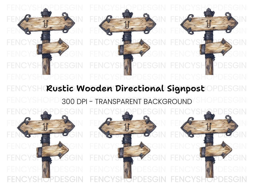 Rustic Wooden Directional Sign Clipart Bundle
