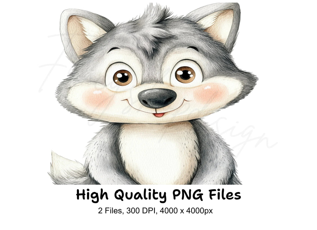 Adorable Baby Wolf Clipart Bundle