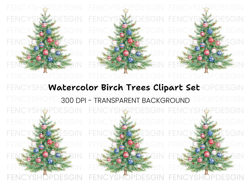 Patriotic Christmas Tree Clipart Bundle