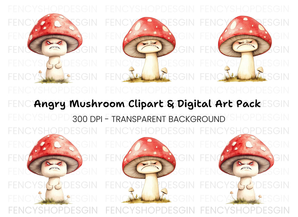 Angry Mushroom Clipart Bundle
