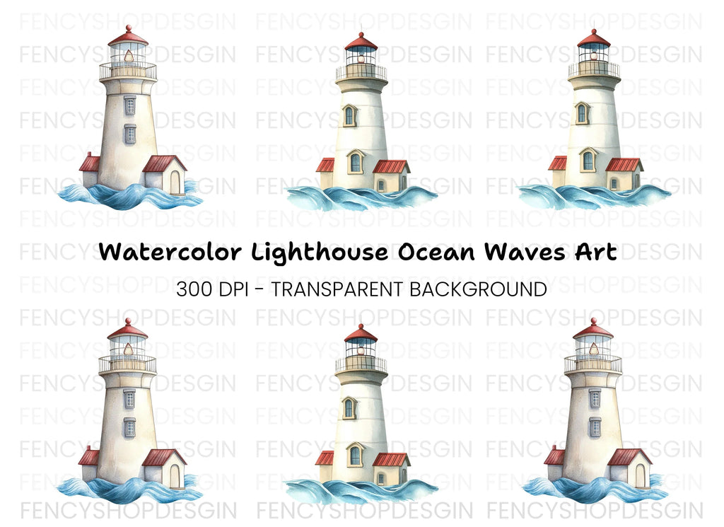 Lighthouse and Waves Clipart Bundle