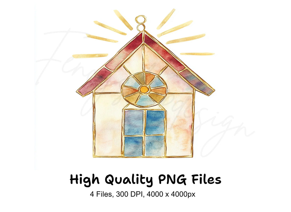 Stained Glass House Lanterns Clipart Bundle