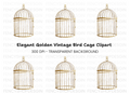Vintage Gold Bird Cage Clipart Bundle