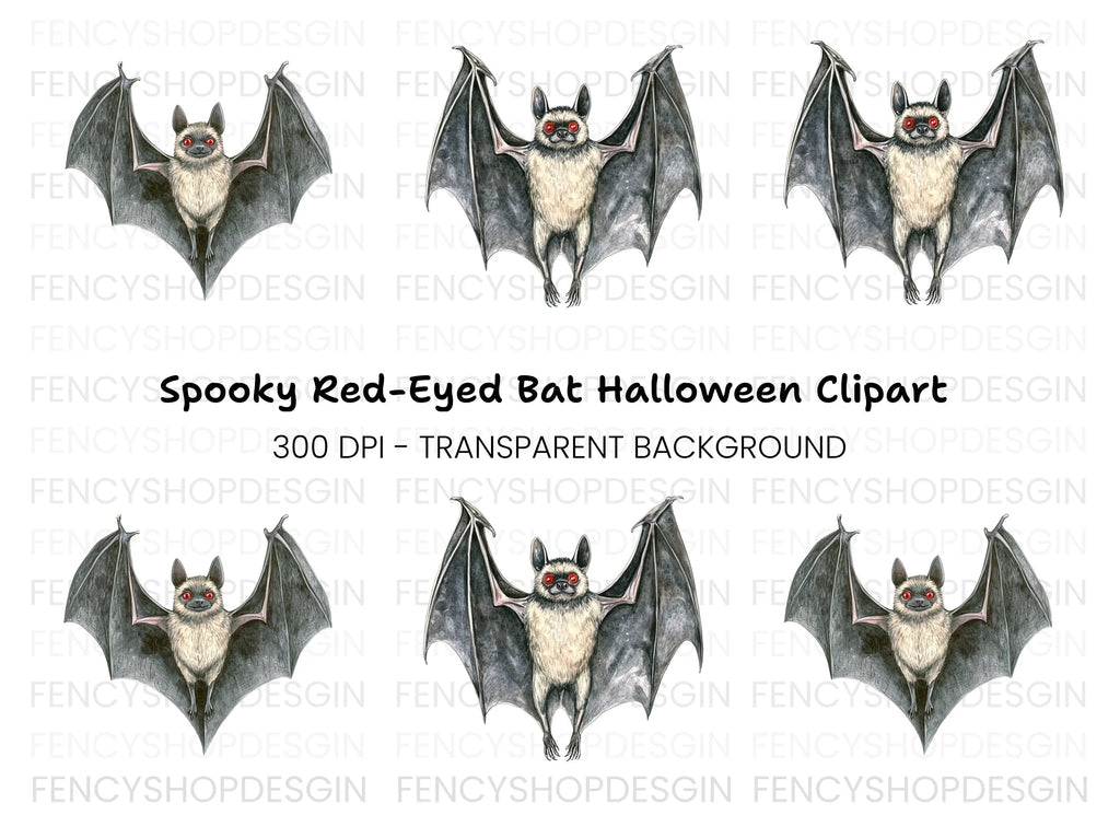 Spooky Bat with Red Eyes Clipart Bundle