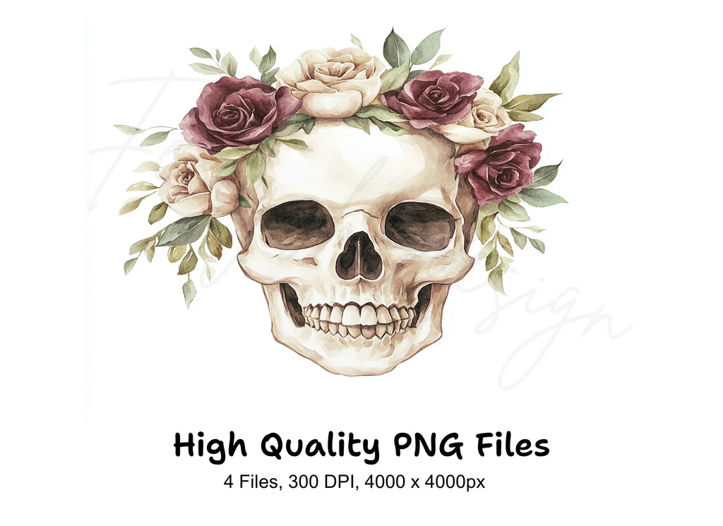 Floral Skull Clipart Bundle