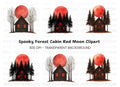 Spooky Cabins Under Blood Moon Clipart Bundle