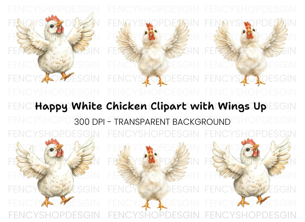 Cute White Chicken Clipart Bundle