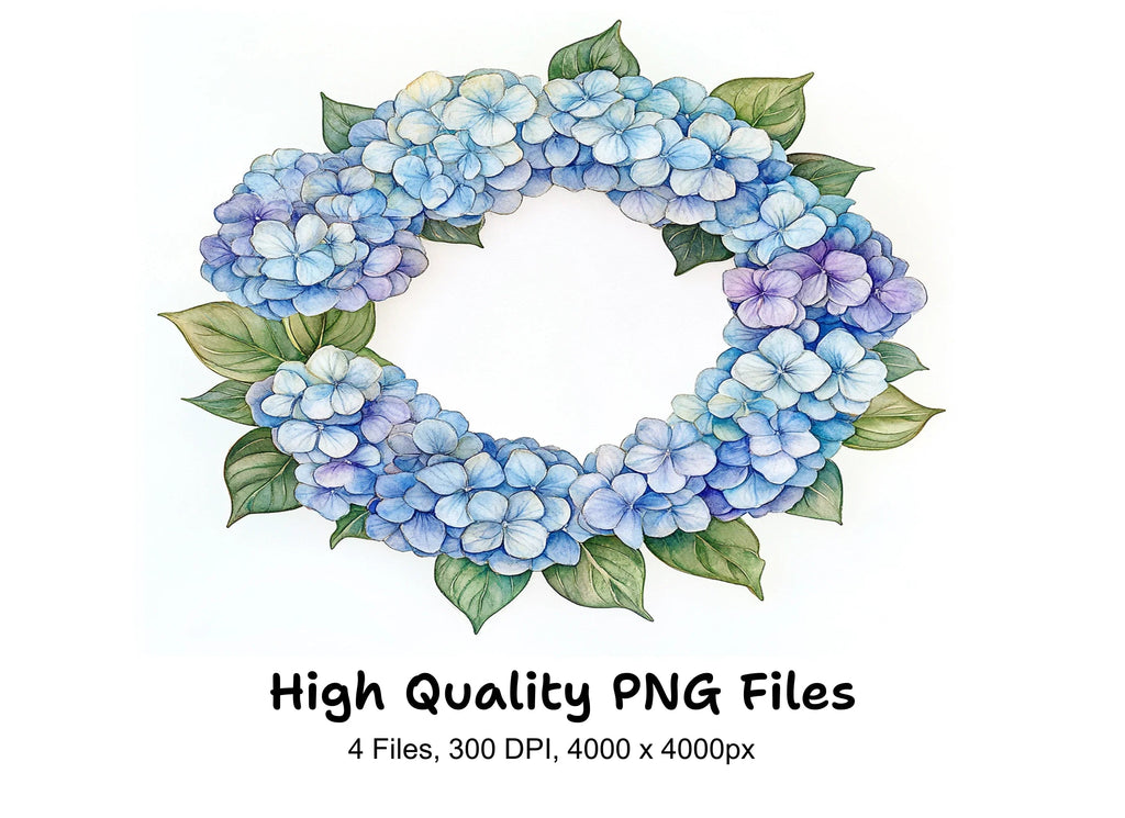 Blue Hydrangea Wreaths Clipart Bundle