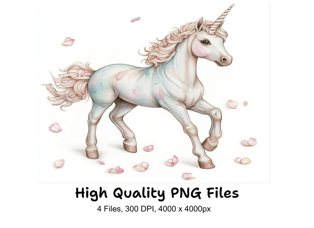 Unicorns with Petals Clipart Bundle
