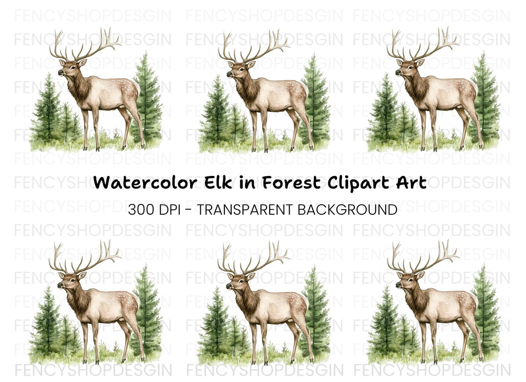 Majestic Elk in Forest Clipart Bundle