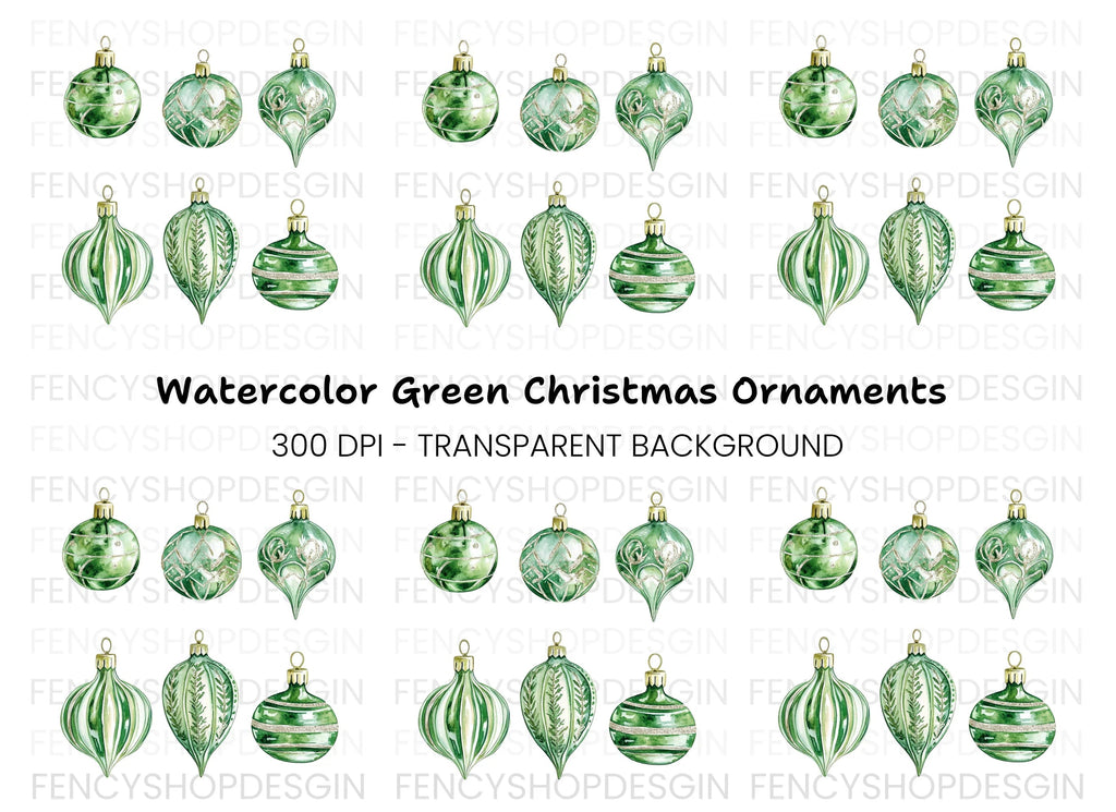 Green Christmas Ornaments Clipart Bundle