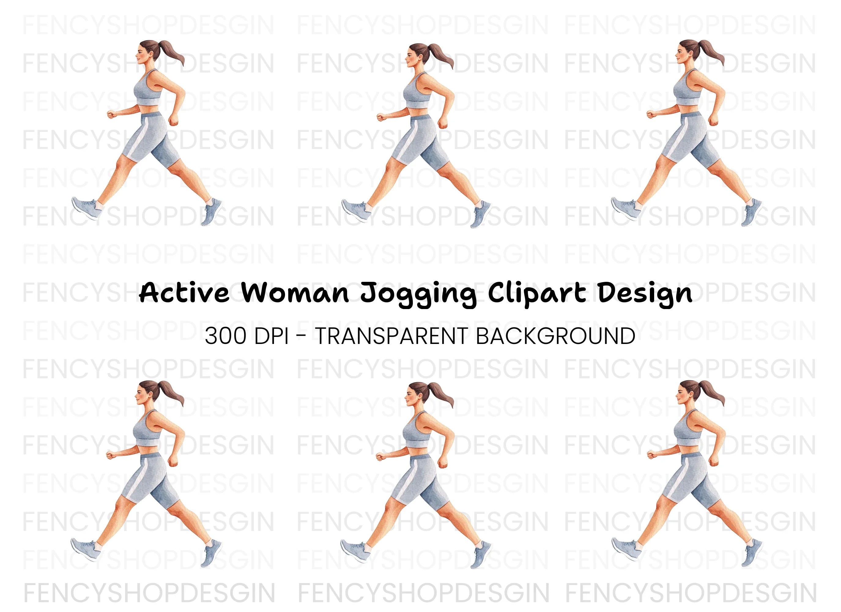 Fitness Woman Running Clipart Bundle