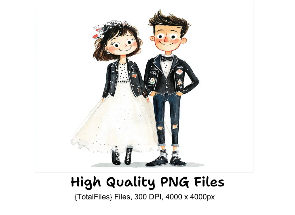 Punk Rock Wedding Illustration Clipart Bundle