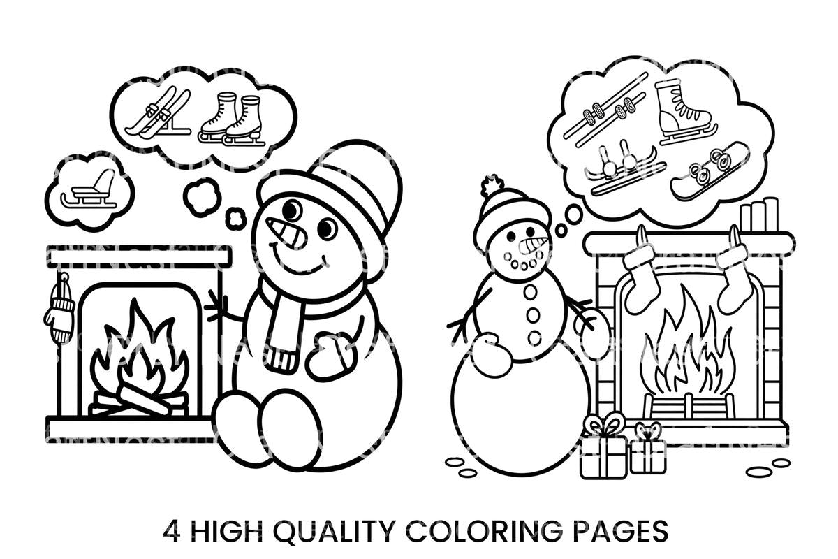 Cozy Snowman by Fireplace Coloring Books