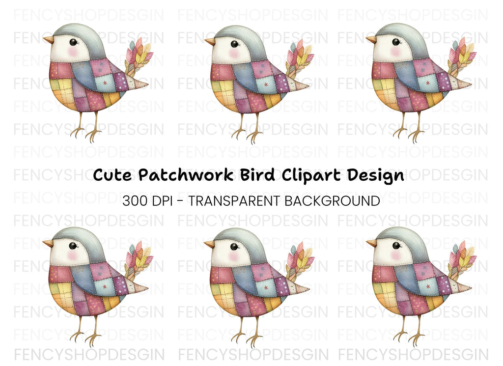 Cute Patchwork Bird Clipart Bundle