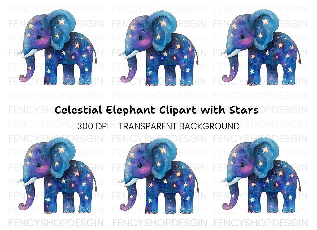 Starry Night Elephant Clipart Bundle
