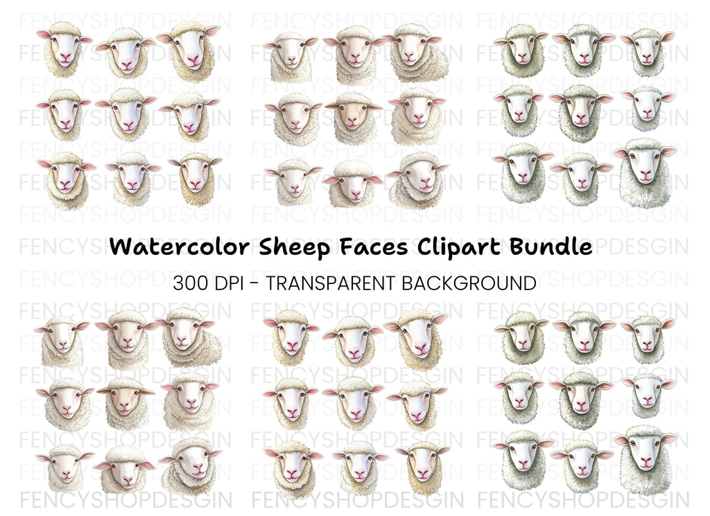 Adorable Sheep Faces Clipart Bundle