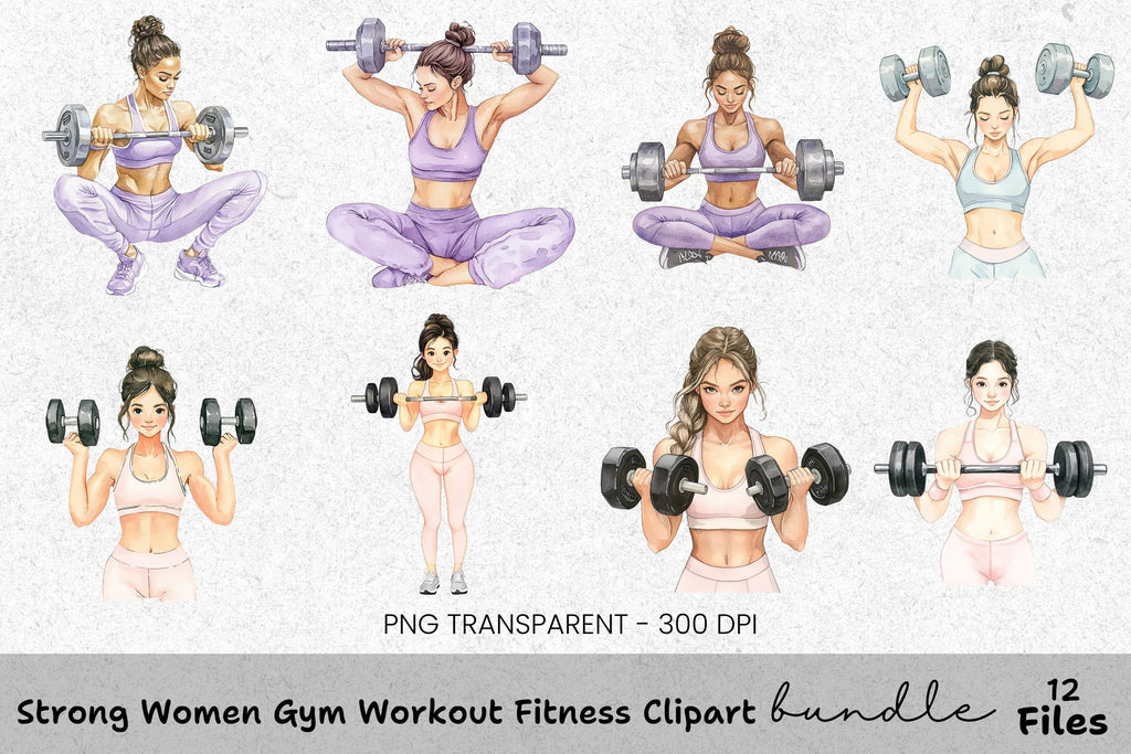 Strong Women Gym Workout Fitness Clipart Bundle