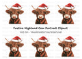 Cute Highland Cow Santa Hat Clipart Bundle
