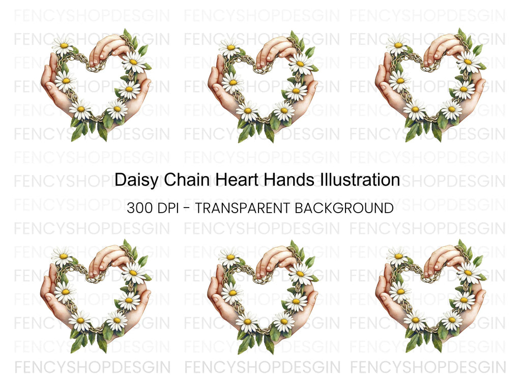 Heart Shaped Daisy Chain with Hands Clipart Bundle