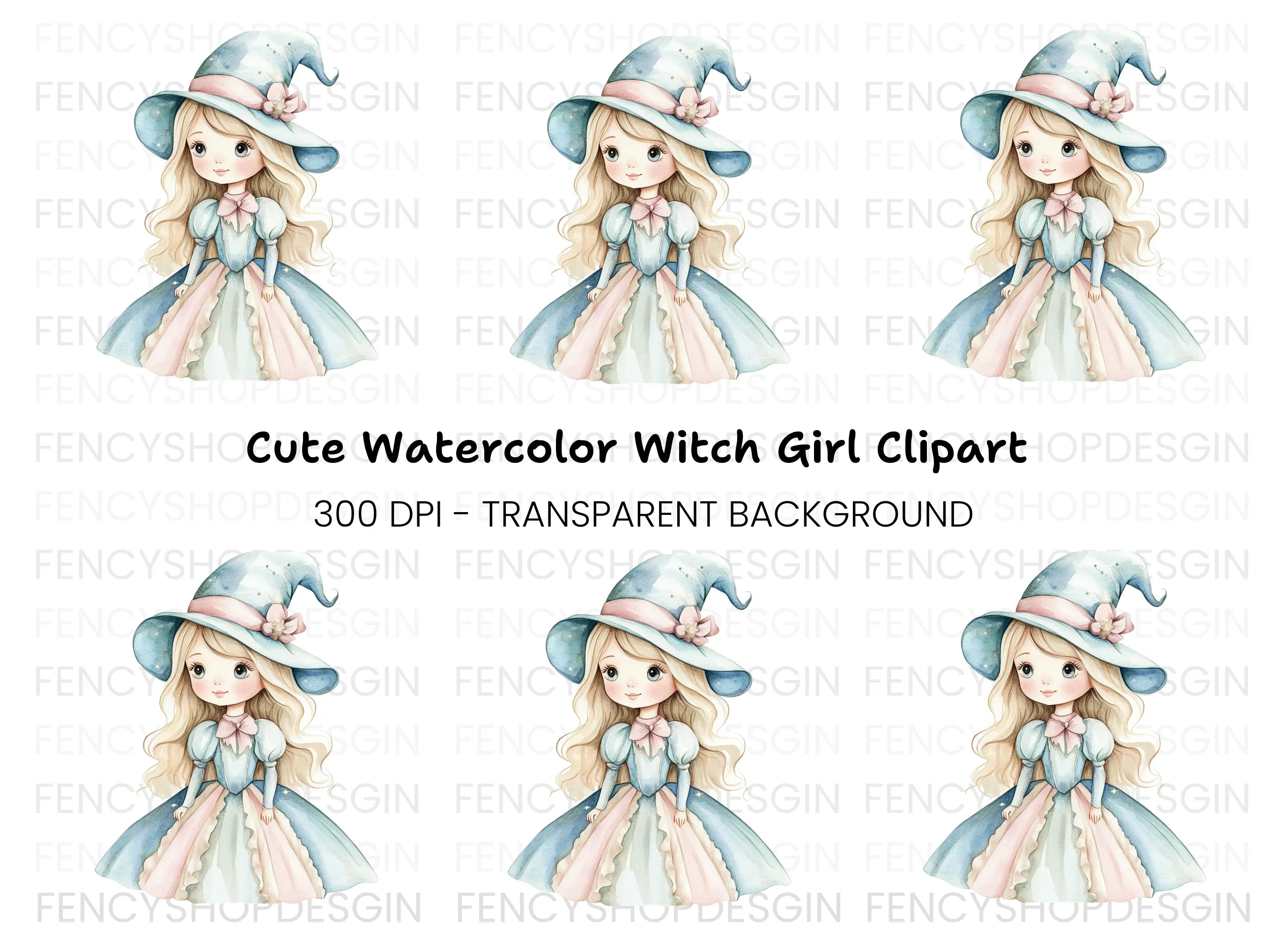 Cute Witch Girl Clipart Bundle