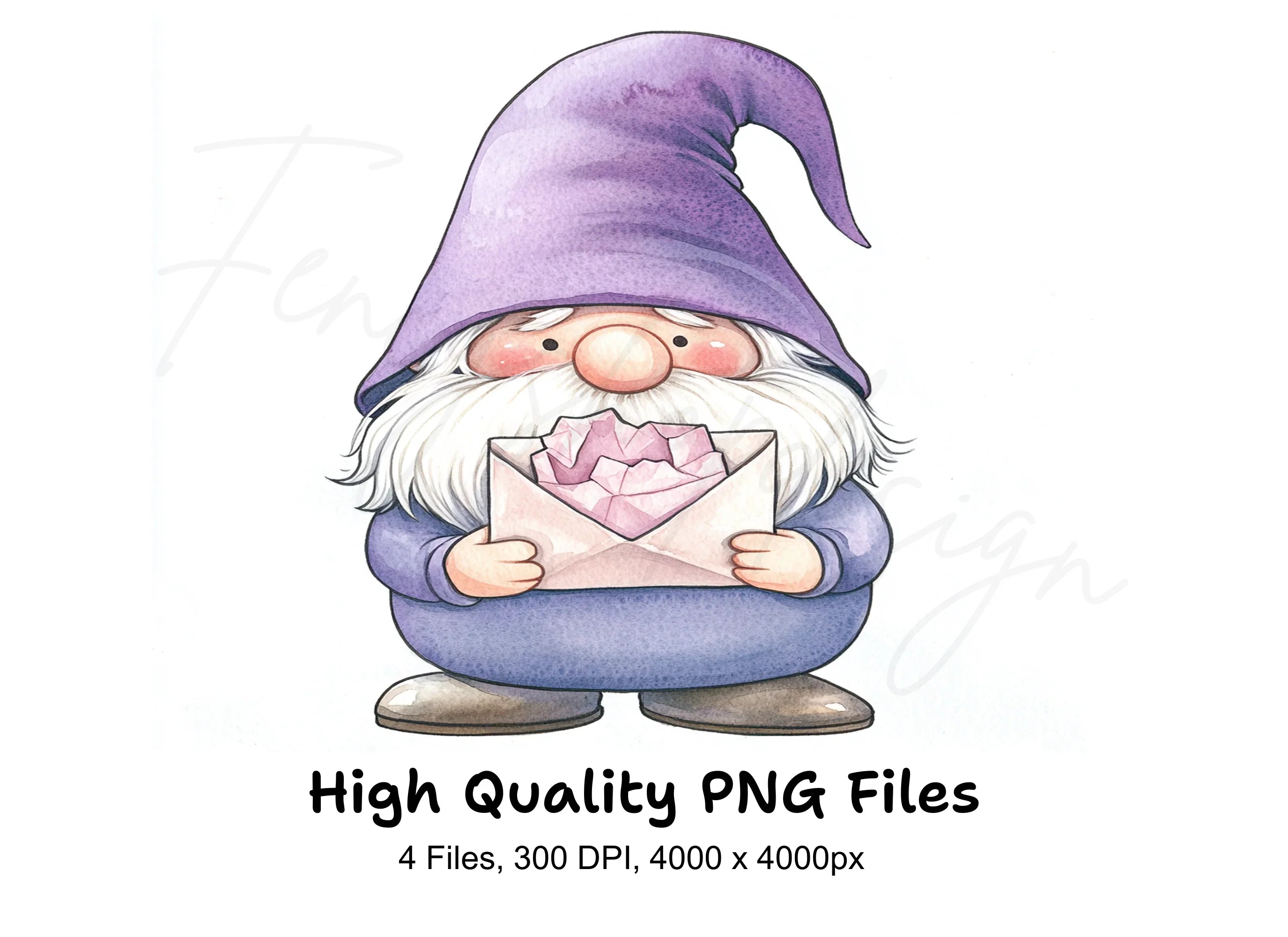 Purple Gnome Crystal Letter Clipart Bundle