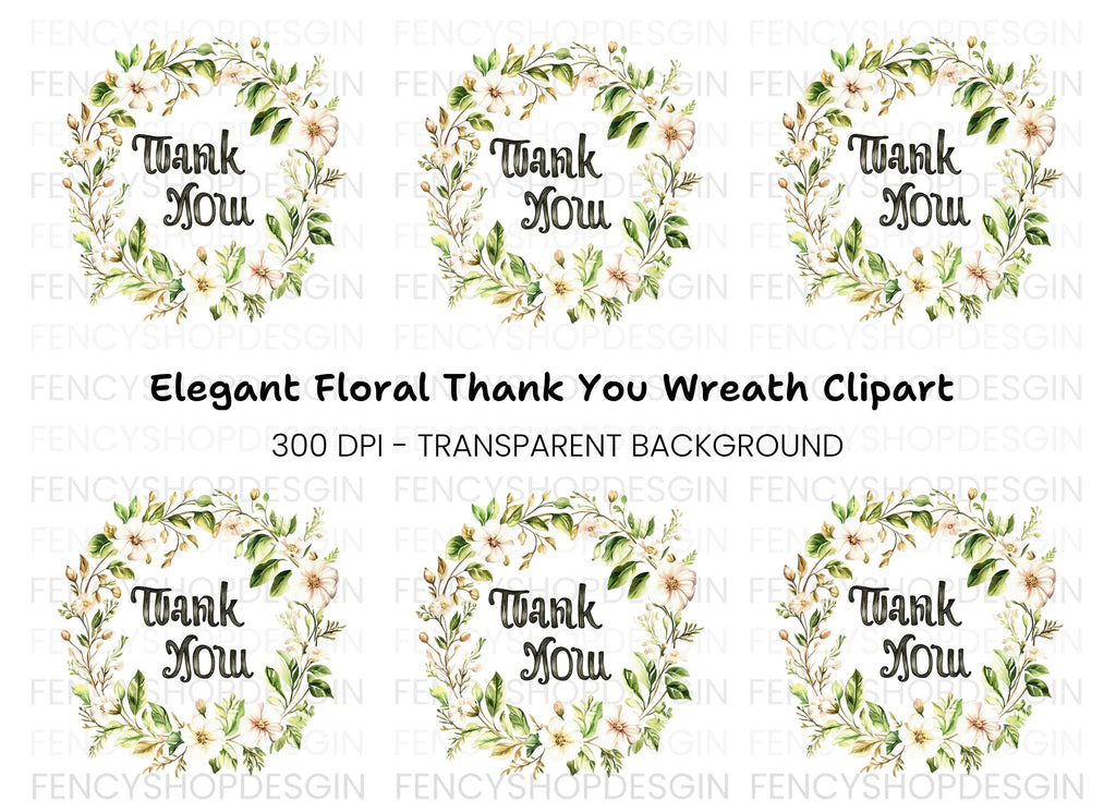 Floral Thank You Wreath Clipart Bundle