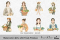 Girls with Fresh Produce Clipart Bundle